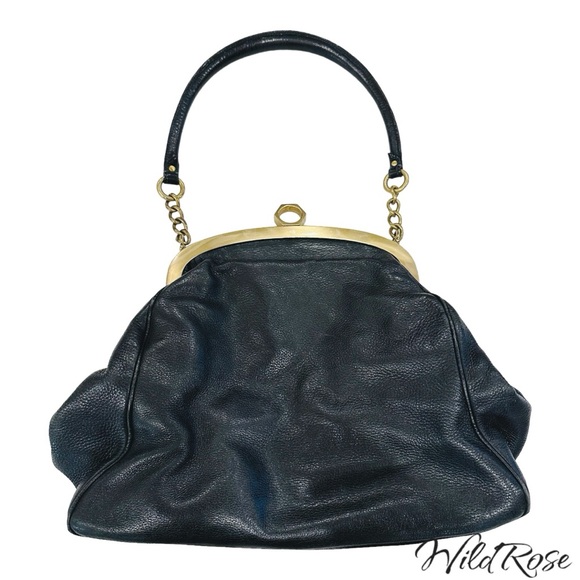 ZAC POSEN BLACK “ALEXIA” LEATHER SATCHEL BAG GOLD TONE HARDWARE - Picture 15 of 17